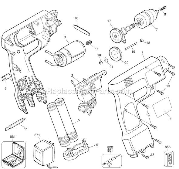 Page A Diagram and Parts List for VP825T Type 1 Black and Decker Cordless Drill